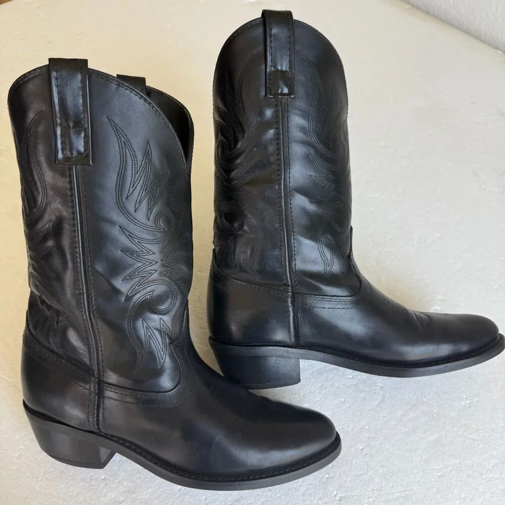 Men's Black Laredo Cowboy Boots 4240 Size 8.5D Lea Vamp Fox Western Point Toe